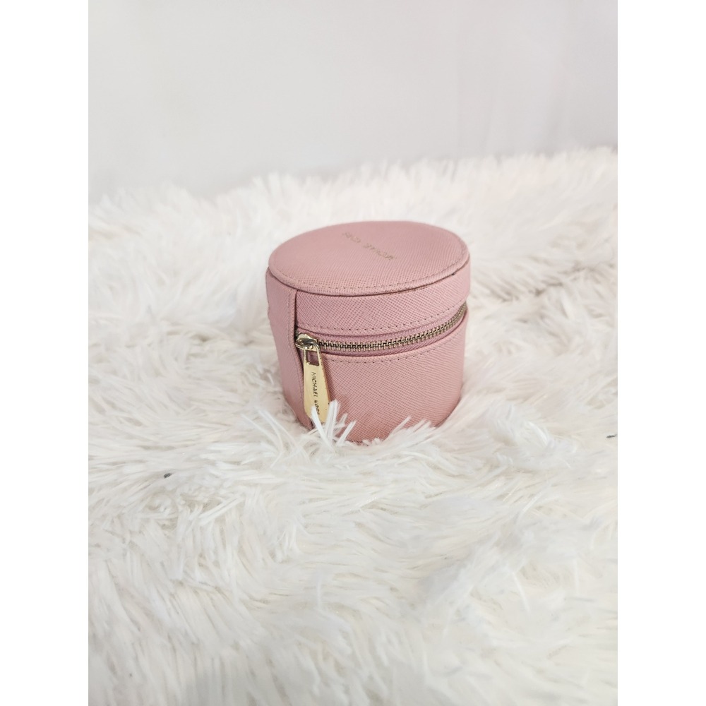 Michael Kors Pink Saffiano Leather Round Jewelry Travel Case Organizer